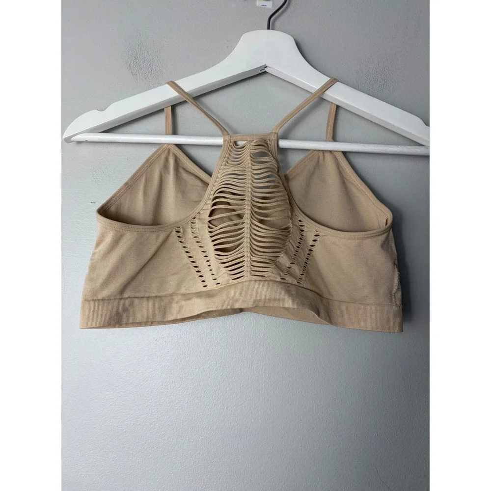 Anemone Women Tan Nude Seamless Caged Racerback Bralette One Size WY2018